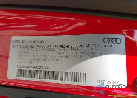 2017 Audi A4 2.0T Premium from USA, damaged, VIN WAUENAF49HN067196